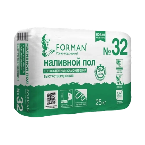 Наливной пол самовыравнивающийся быстротвердеющий финишный Forman №32, 20кг